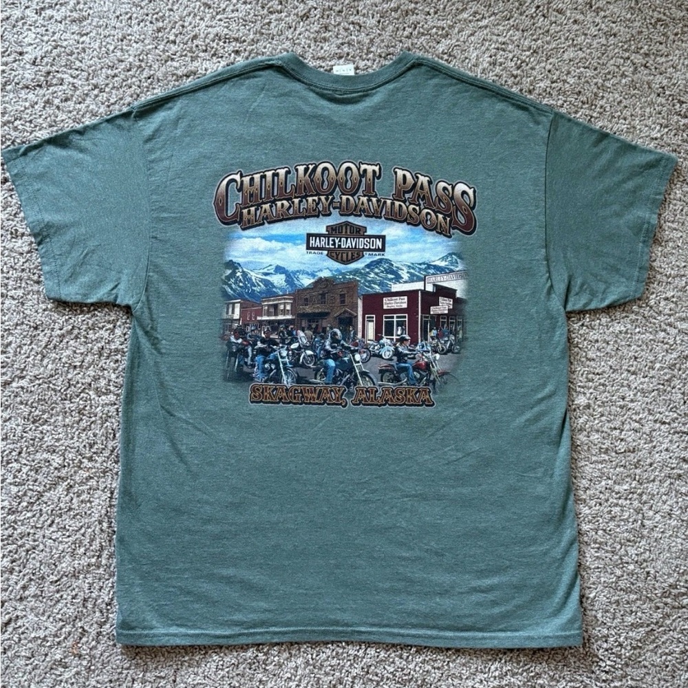 HARLEY DAVIDSON Chilkoot Pass Skagway Alaska Graphic T-Shirt Green XL